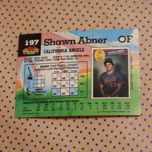 Shawn Abner #197 Baseball Card - Picture 2 of 2